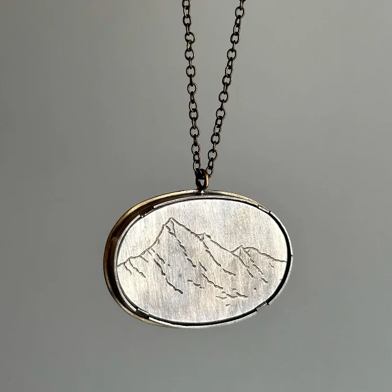 Necklaces and pendants with crescent moon designs for a celestial and mystical feel-Engraved Mountain Necklace Large Oval