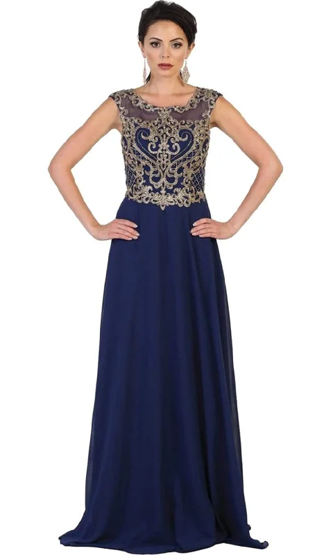 Plus size dresses for rainy days stay practical -May Queen - Embroidered Illusion Jewel A-line Evening Dress