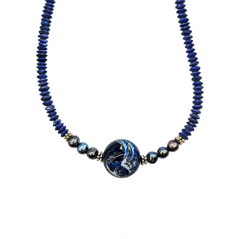 Necklaces and pendants with clear quartz for a pure and radiant look-Hokusai Tensha & Lapis Necklace