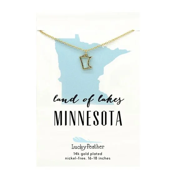 Unique necklaces and pendants with gemstones for a colorful and vibrant statement-Petite State Outline Pendant Necklaces by Lucky Feather - Minnesota