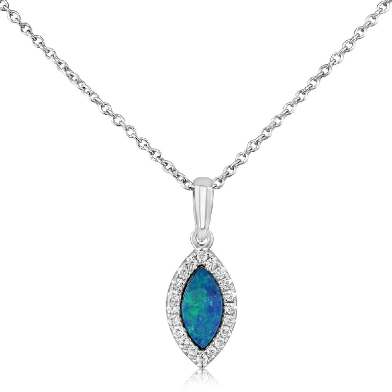 Best necklaces and pendants with cross pendants for a spiritual, meaningful symbol-14K White Gold Australian Opal Doublet/Diamond Pendant