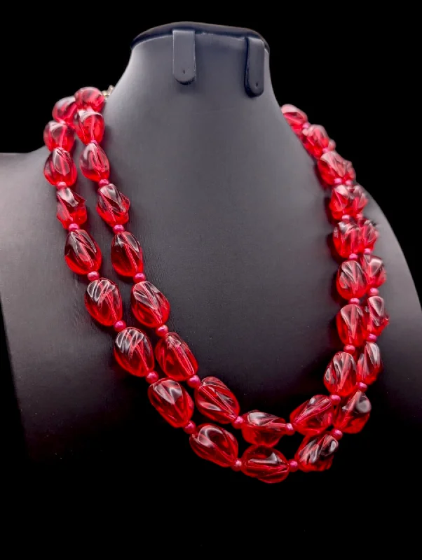 Best necklaces and pendants with floral designs for a feminine and elegant feel-1950s Red Jelly 2 Strand Necklace with Pink Beads and Hook Clasp