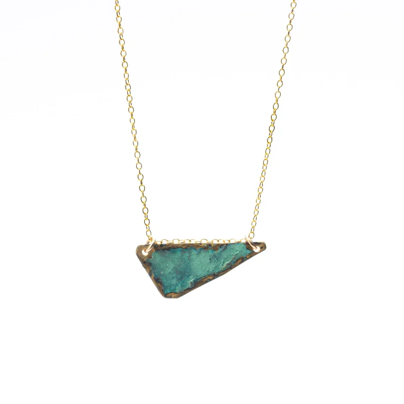 Best necklaces and pendants with seashell designs for a tropical, beachy vibe-Small Patina Triangle Tag Necklace