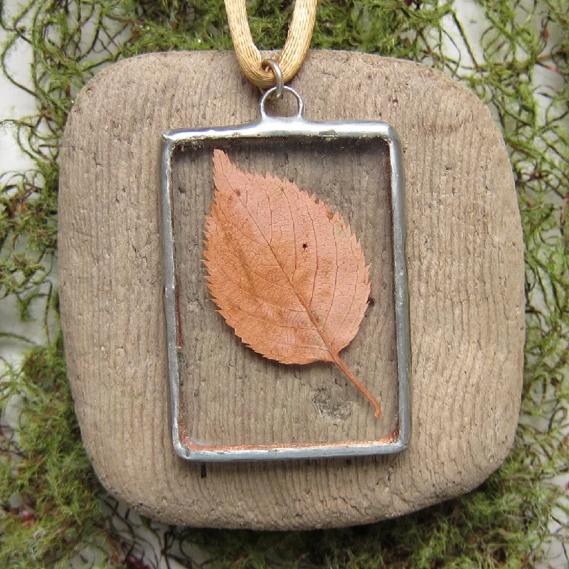 Best necklaces and pendants with floral designs for a feminine and elegant feel-Leaf Necklace Soldered Glass Pendant with Real Yellow Brown Autumn Fall Leaf