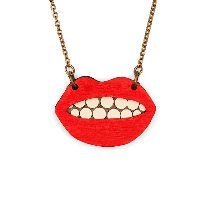 Best necklaces and pendants with black diamonds for an edgy, bold statement-Red Lips Necklace