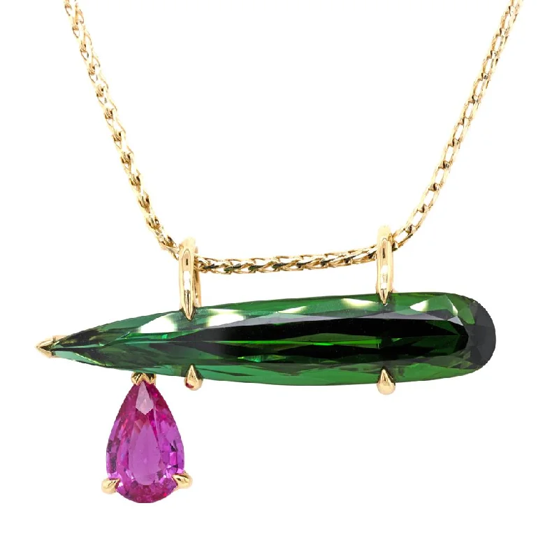 Simple necklaces and pendants with bar pendants for a sleek modern design-Sapphire and Tourmaline Pendant