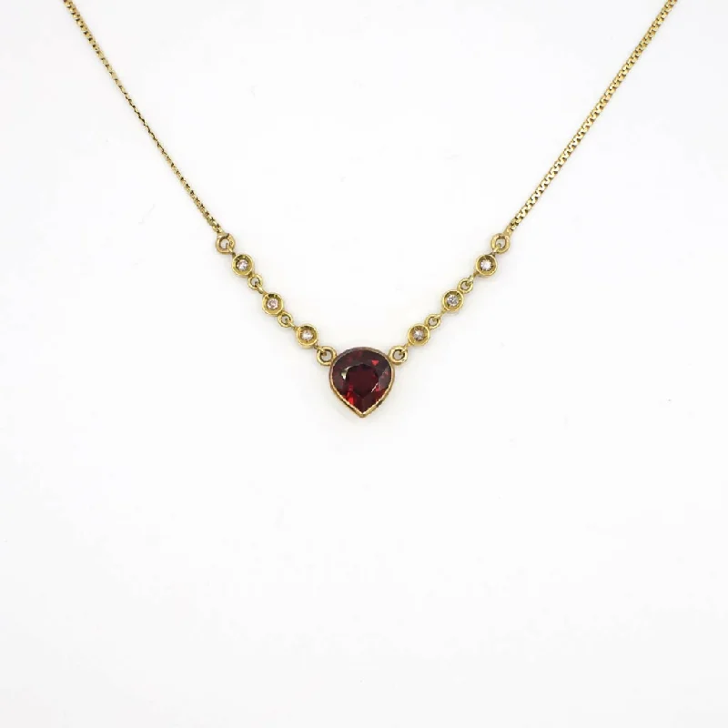 Elegant necklaces and pendants with infinity symbols for timeless designs-Vintage Italian Genuine Diamond and Pear Cut Garnet Necklace In 18K Yellow Gold