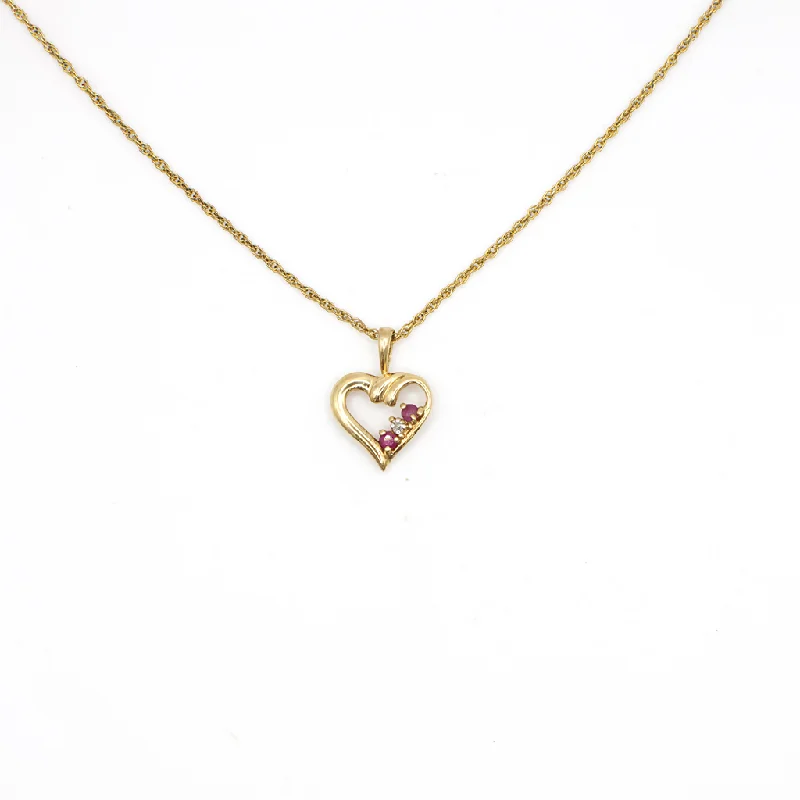 Necklaces and pendants with clear quartz for a pure and radiant look-Vintage Genuine Diamond and Ruby Gold Vermeil Heart Pendant Necklace