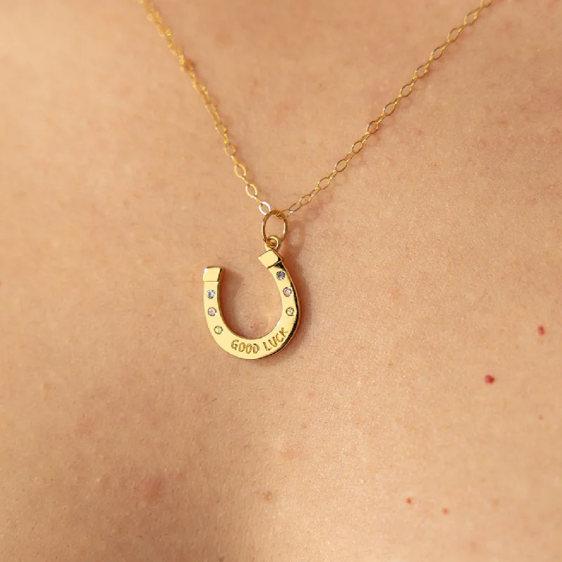 Necklaces and pendants with lock and key designs for a symbolic gesture-Good Luck Horseshoe Charm Necklace in Gold