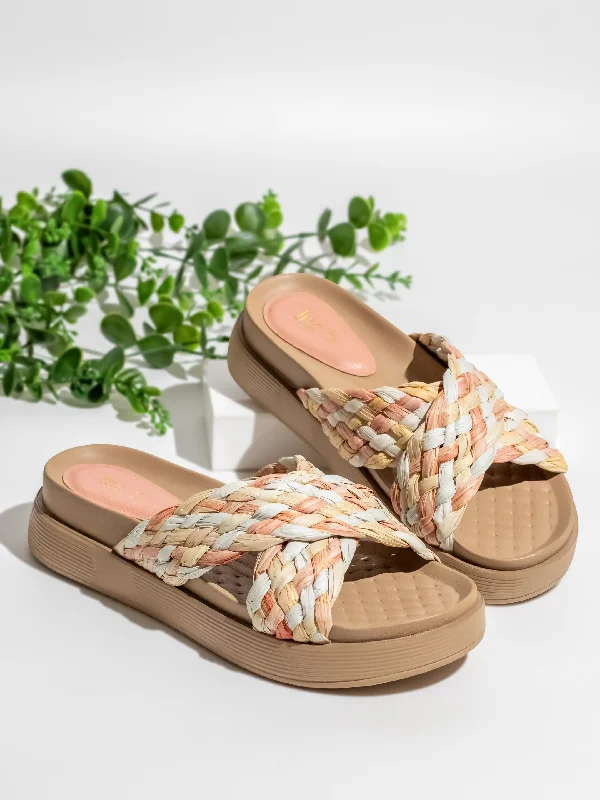 Comfortable sandals for women with cross-over straps and padded footbed for support-Womens Peach Casual Printed Open toe Sandals