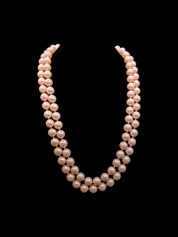 Best necklaces and pendants with emerald gemstones for a rich, sophisticated design-1950s Freshwater Double Strand Pink Pearl Opalescent Necklace