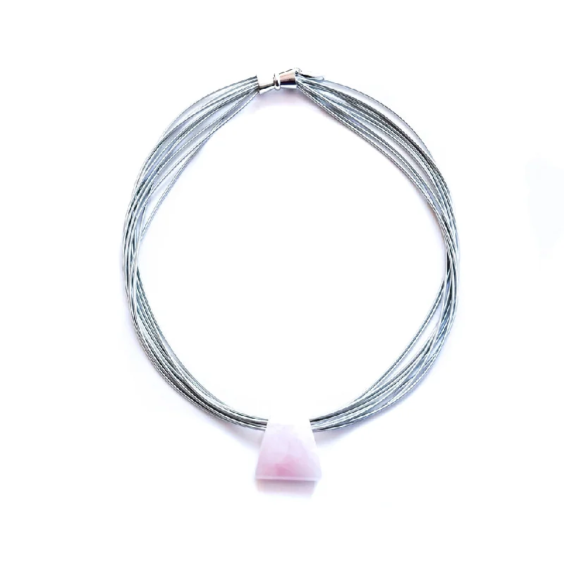 Best necklaces and pendants with oval pendants for a classic, elegant shape-Silver Wire Necklace with Triangular Pink Pendant