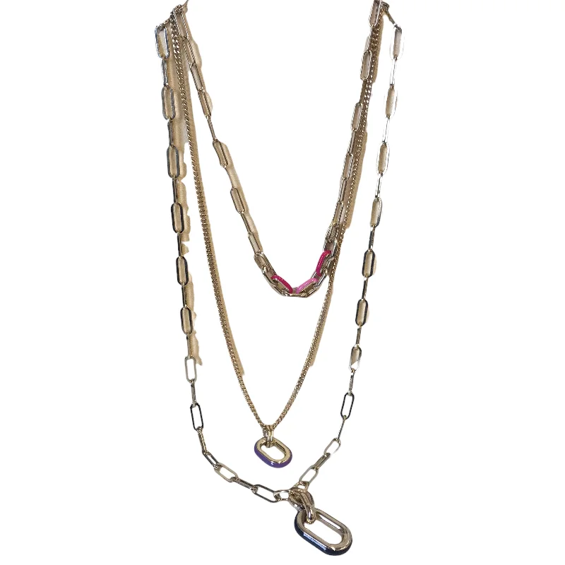 Best necklaces and pendants with layered designs for a chic, stacked look-Necklace Chain By Chicos In Gold & Pink, Size:03 Piece Set