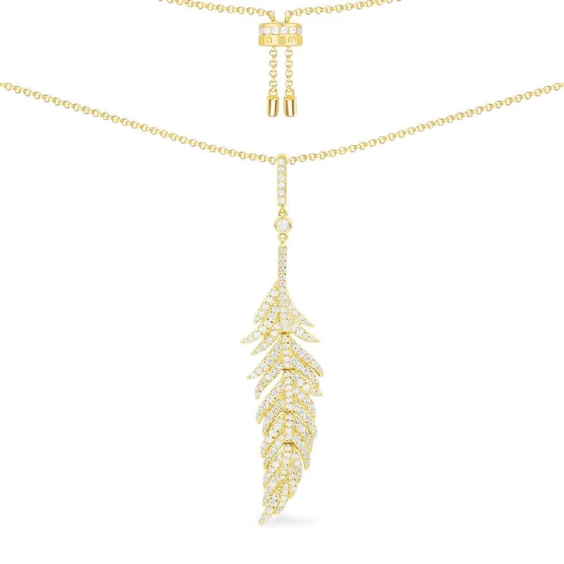 Necklaces and pendants with clear quartz for a pure and radiant look-Feather Adjustable Necklace - Yellow Silver