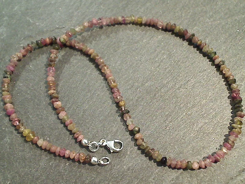 Necklaces and pendants with matching rings for a coordinated set of jewelry-14" Mixed Tourmaline 3MM Discs Necklace, Sterling Silver Clasp