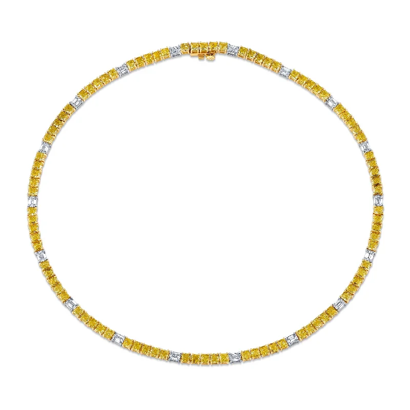 Necklaces and pendants with sun and moon motifs for a celestial-inspired design-27.25ctw Yellow and White Emerald Cut Diamond Necklace