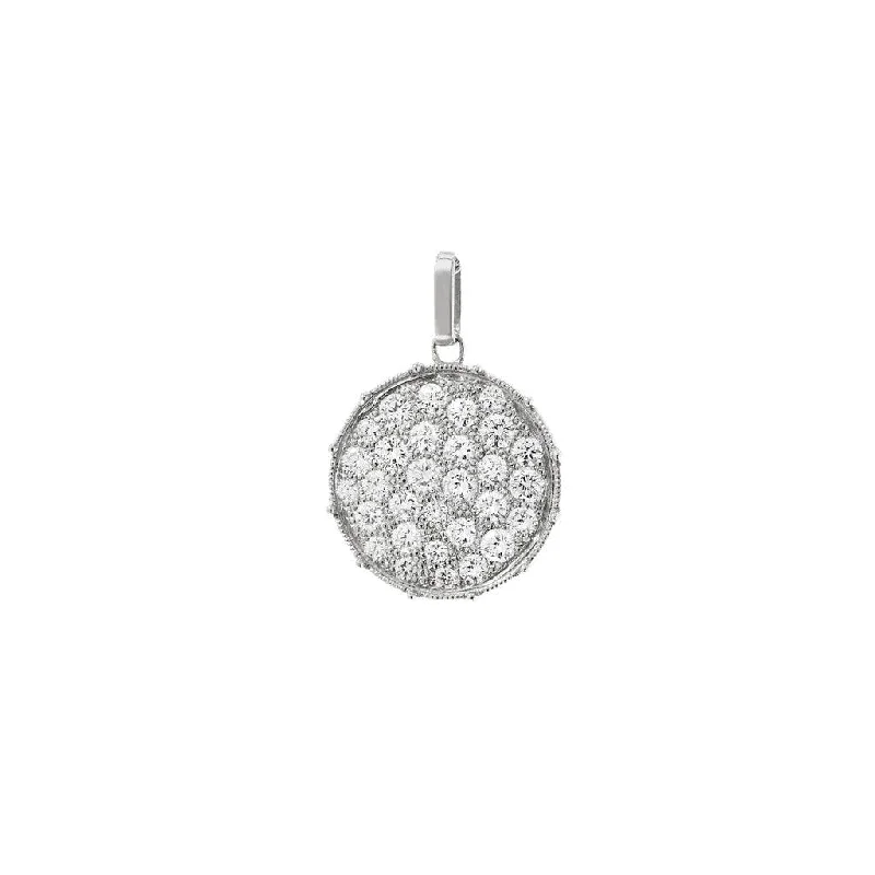 Stunning necklaces and pendants with jade gemstones for a calming green hue-Confetti White Gold Diamond Disc Pendant