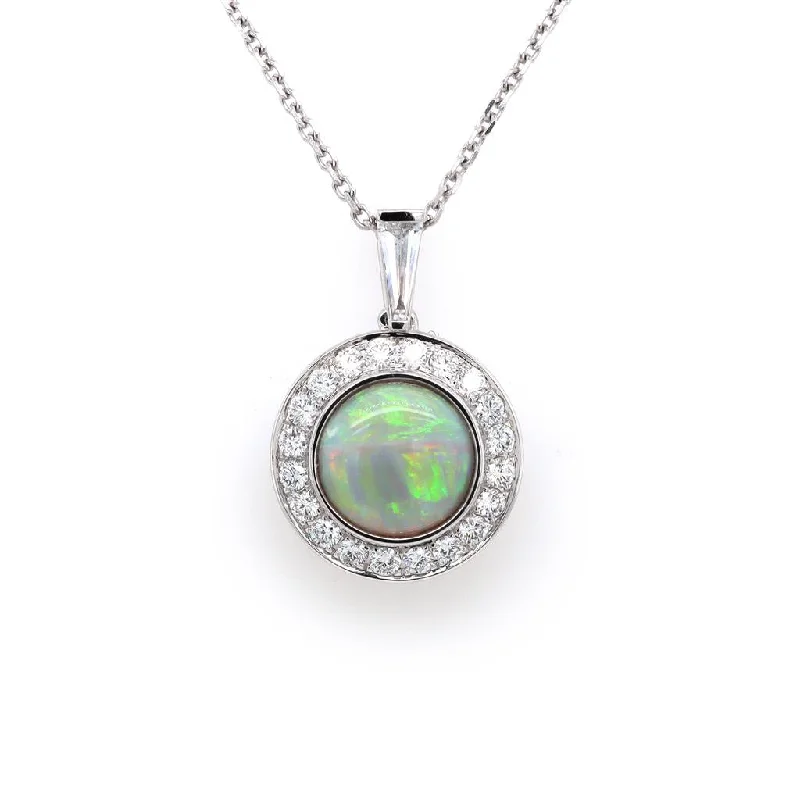 Stunning necklaces and pendants with turquoise and gold for a vibrant, earthy look-Round Opal & Diamond Pendant