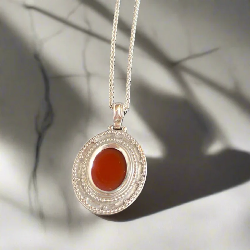 Best necklaces and pendants with matching rings for a coordinated jewelry set-Byzantine pendant in sterling silver with carnelian (PE-84)