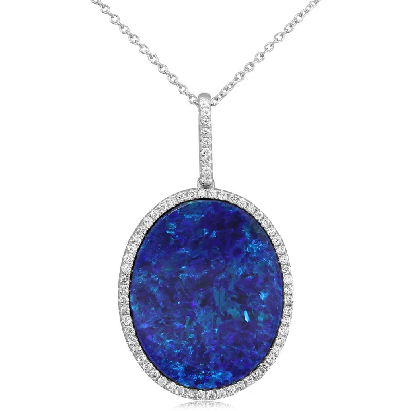 Best necklaces and pendants with glowing moonstone for an ethereal glow-14K White Gold Australian Opal Doublet/Diamond Pendant