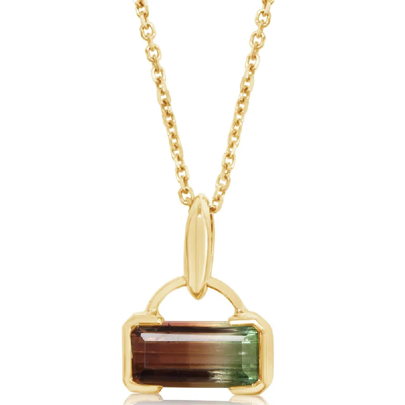 Personalized necklaces and pendants with name engravings for a custom touch-14K Yellow Gold Bi-Color Tourmaline Pendant