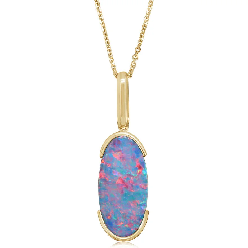 Necklaces and pendants with custom designs for a completely unique jewelry piece-14K Yellow Gold Australian Opal Doublet Pendant