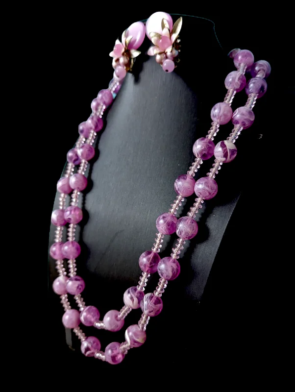 Best necklaces and pendants with matching earrings for a coordinated, elegant look-1950s Tropical Amethyst Purple Lucite Bead Matching Necklace and Earring Set