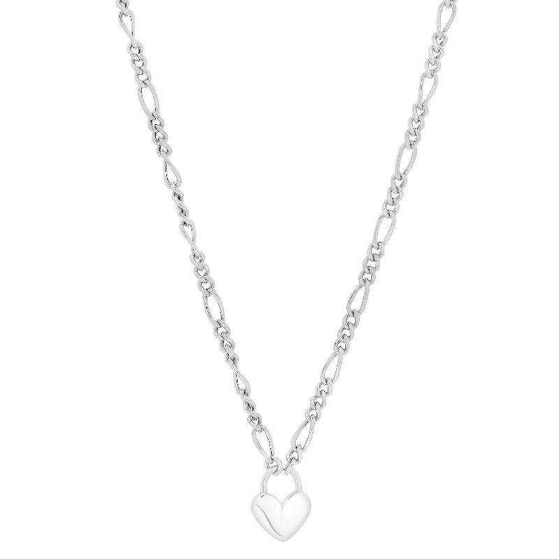 Unique necklaces and pendants with vintage-inspired designs for timeless appeal-Silver Heart Padlock Figaro Necklace