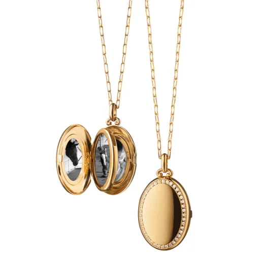 Stunning necklaces and pendants with turquoise and gold for a vibrant, earthy look-The Four Image "Midi" Diamond Border Locket Necklace