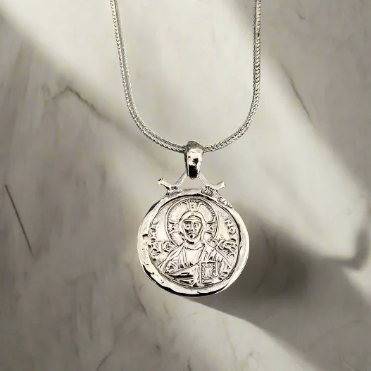 Best necklaces and pendants with silver chains for a sleek, timeless look-Byzantine Pendant in Sterling silver, Konstantinato pendant (PE-91)