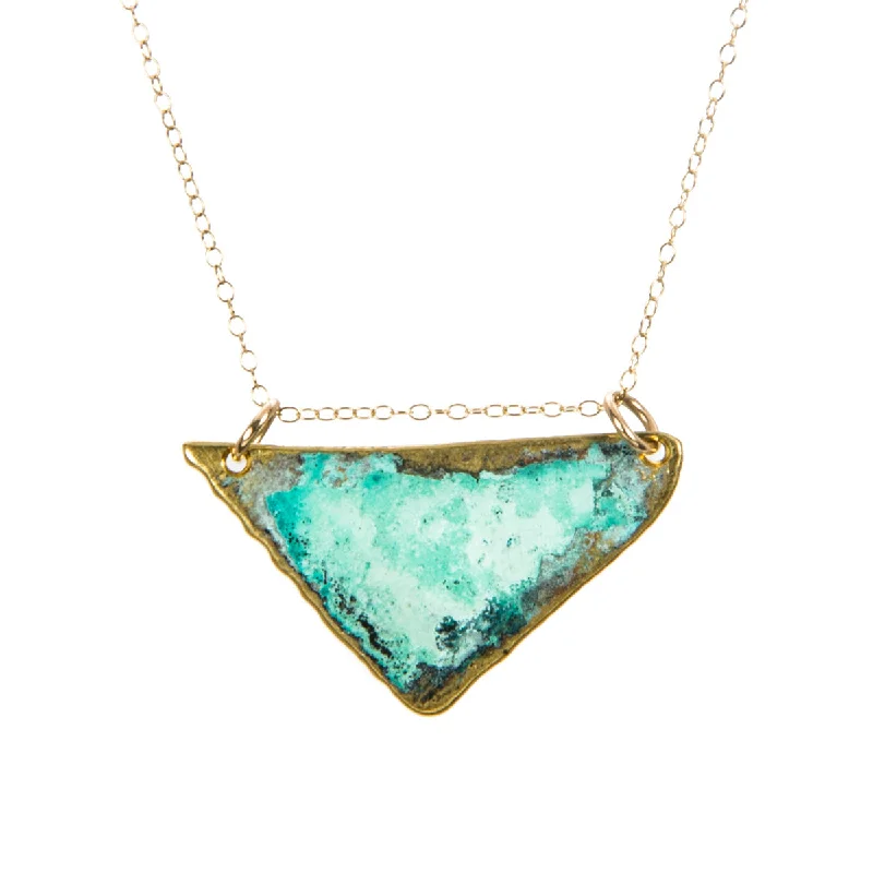 Necklaces and pendants with matching rings for a coordinated set of jewelry-Triangle Green Patina Necklace