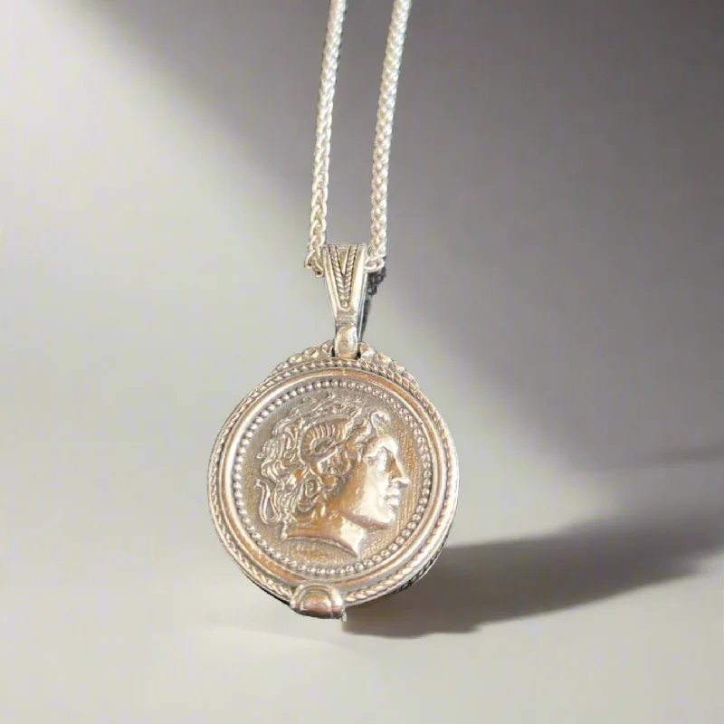 Best necklaces and pendants with intricate beadwork for a bohemian-inspired look-Alexander the Great pendant in sterling silver, Coin Pendant (PE-100)