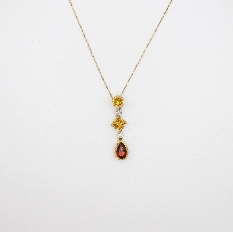 Best necklaces and pendants with oval pendants for a classic, elegant shape-Vintage 14K Yellow Gold Citrine, Garnet, and Diamond Necklace