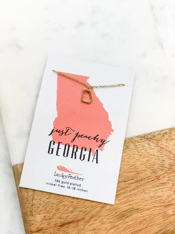 Best necklaces and pendants with sterling silver for an affordable yet stylish choice-Petite State Outline Pendant Necklaces by Lucky Feather - Georgia