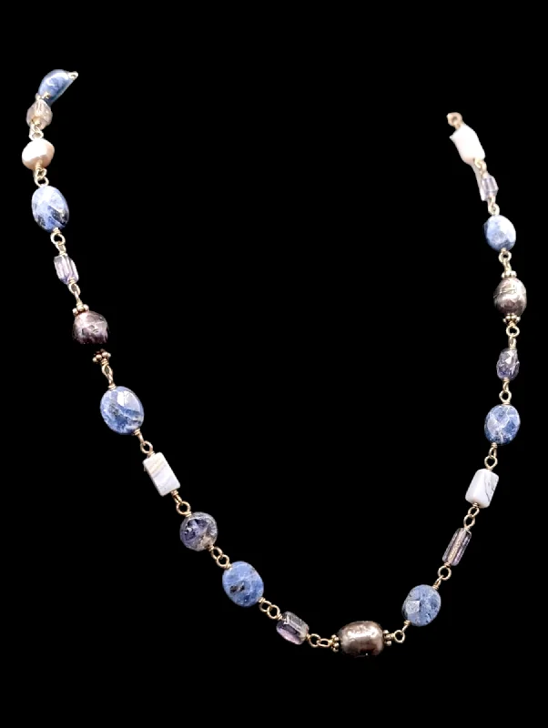 Stunning necklaces and pendants with ruby and diamond combinations for a luxurious effect-Vintage Silpada Sterling Silver Sodalite Blue Lace Chalcedony Pearl Necklace