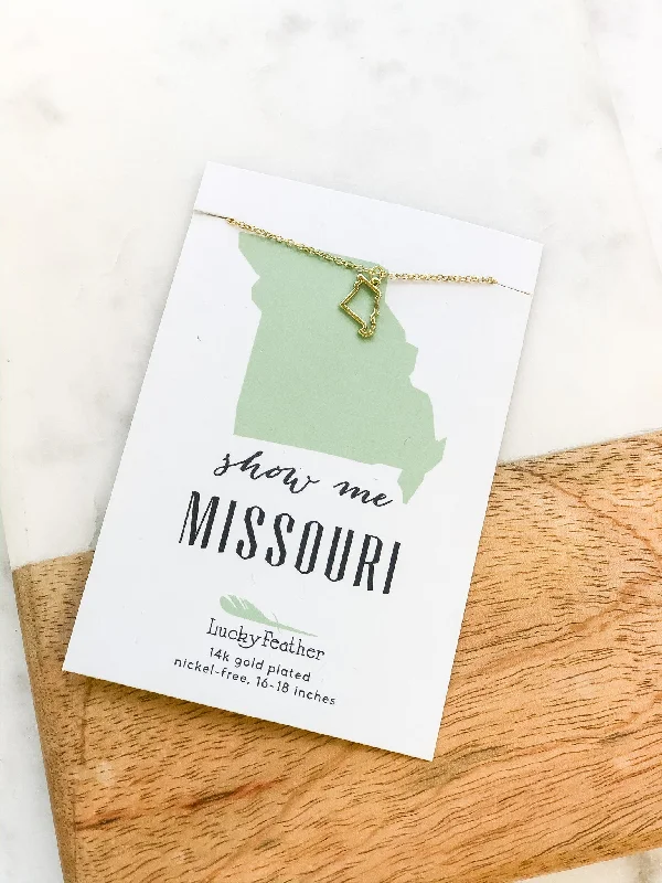 Best necklaces and pendants for everyday wear with minimalist designs-Petite State Outline Pendant Necklaces by Lucky Feather - Missouri