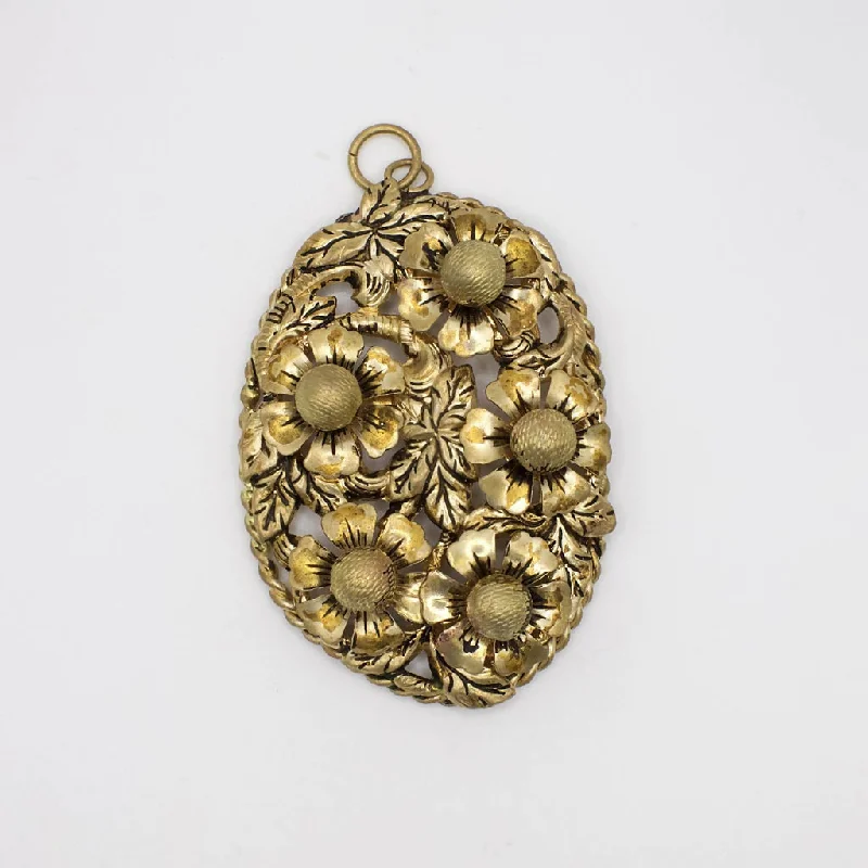 Best necklaces and pendants with statement designs for a fashionable accessory-Vintage Floral Brass Filigree Oval Pendant