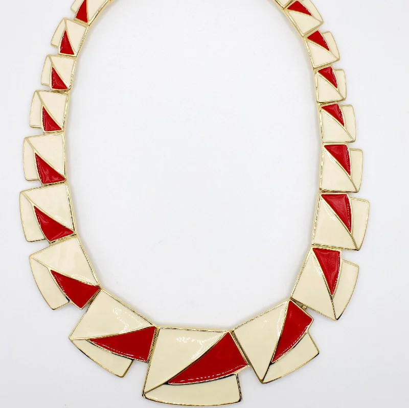 Best necklaces and pendants with intertwined designs for a symbol of unity-1970s-1980s RARE Vintage Trifari Kunio Matsumoto Designer Red and White Enamel Necklace