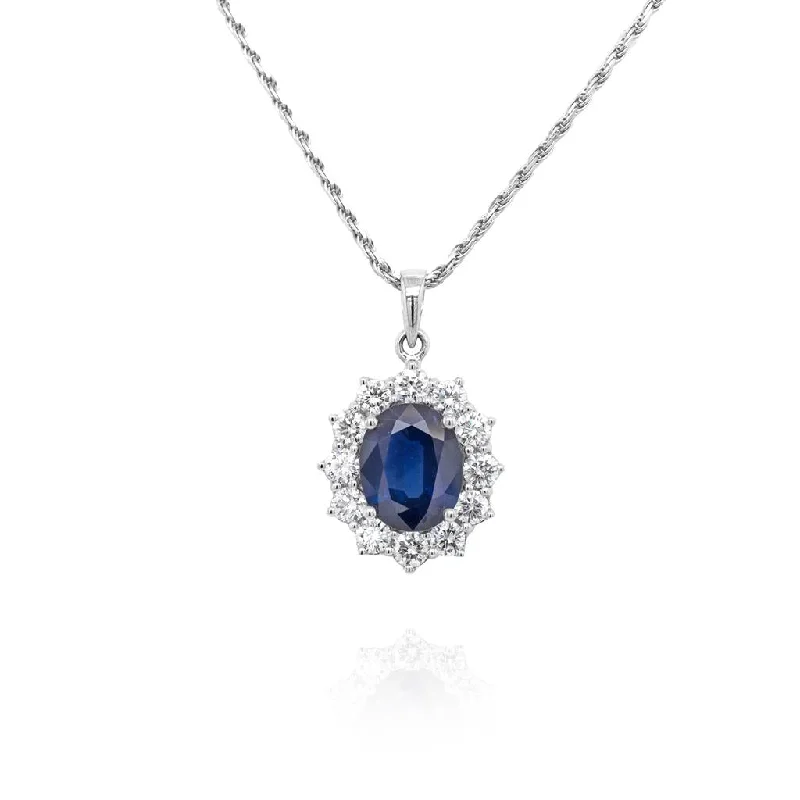 Necklaces and pendants with engraved messages for a deeply personal, sentimental gift-Oval Sapphire and Diamond Pendant