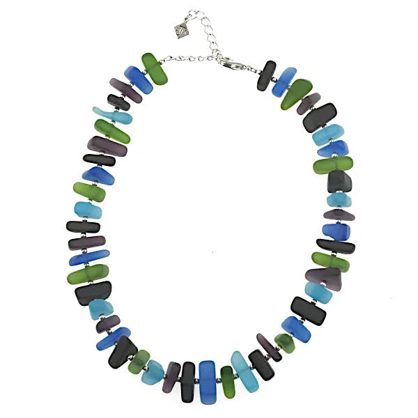 Necklaces and pendants with angel wing motifs for a spiritual, meaningful design-Matte Glass Necklace - Blue Jewel Tones