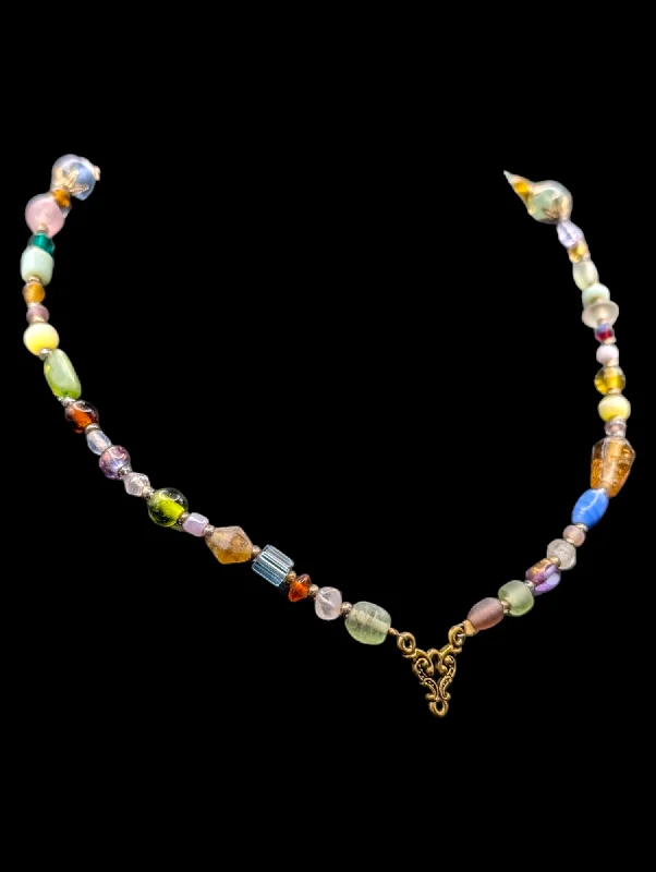 Best necklaces and pendants with matching rings for a coordinated jewelry set-Vintage Multicolor Mixed Gemstone and Crystal Necklace with Filigree Pendant