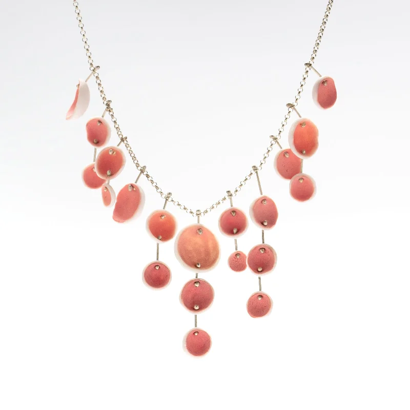 Beautiful necklaces and pendants with diamond halo settings for extra brilliance-Asymmetric Pink and White Porcelain Necklace