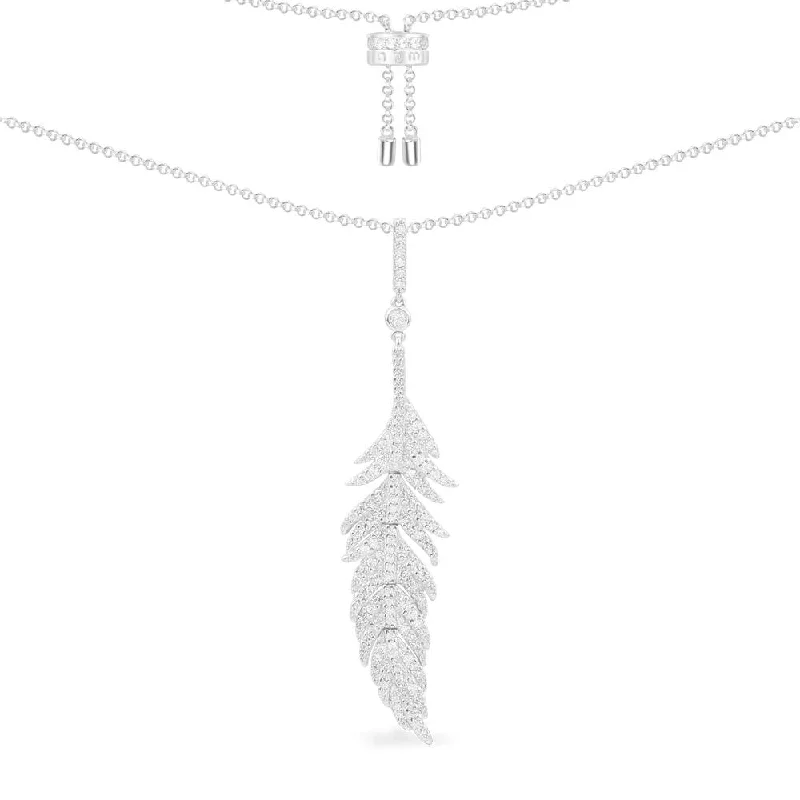 Simple necklaces and pendants with bar pendants for a sleek modern design-Feather Adjustable Necklace - White Silver