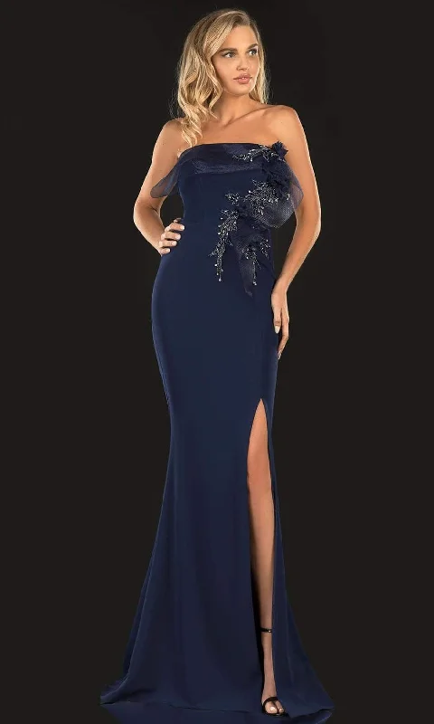 Plus size dresses featuring animal prints feel wild -Terani Couture - 2021E2818 Strapless Ribbon Accent Slit Sheath Gown