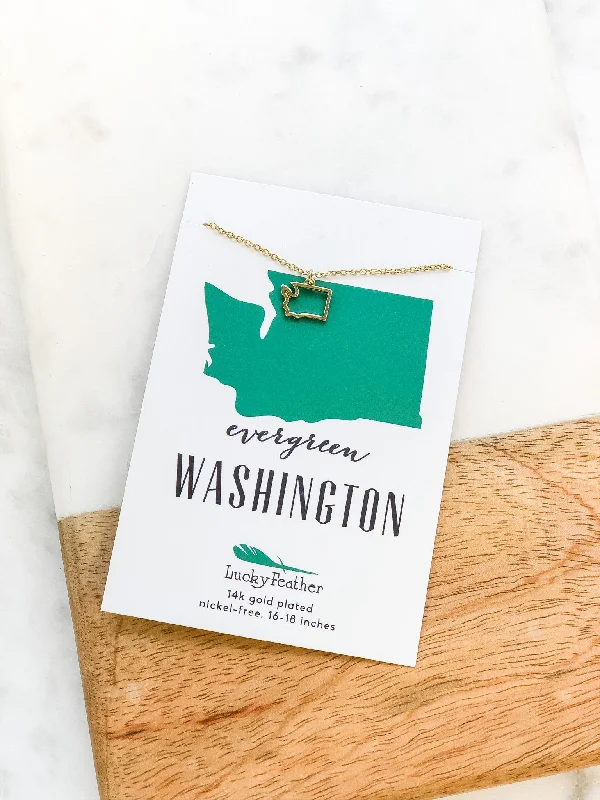 Best necklaces and pendants with cross pendants for a spiritual, meaningful symbol-Petite State Outline Pendant Necklaces by Lucky Feather - Washington