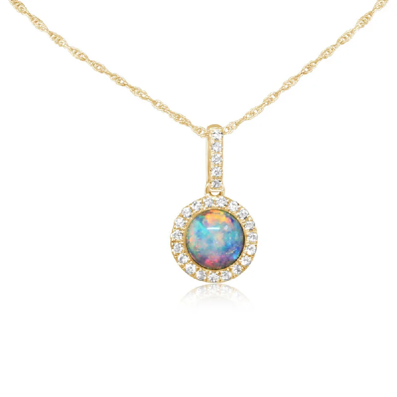 Best necklaces and pendants with gemstone clusters for a bold and colorful effect-14K Yellow Gold Australian Opal/Diamond Pendant