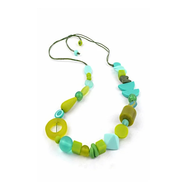 Unique necklaces and pendants with gemstones for a colorful and vibrant statement-Aqua & Green Adjustable Resin Necklace