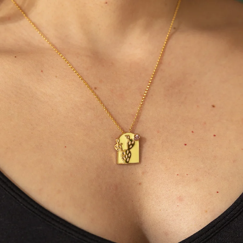 Necklaces and pendants with star-shaped designs for a whimsical, celestial touch-Prickly Pear Cactus Pendant Necklace in Gold