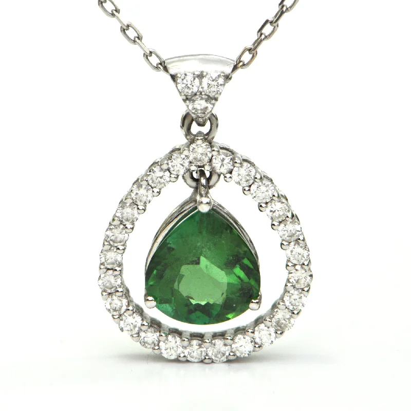 Best necklaces and pendants with rose gold for a warm and romantic appeal-Green Tourmaline and Diamond Pendant, 18k White Gold