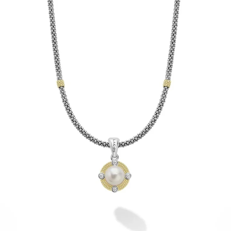 Stunning necklaces and pendants with ruby and diamond combinations for a luxurious effect-Pearl Diamond Caviar Necklace